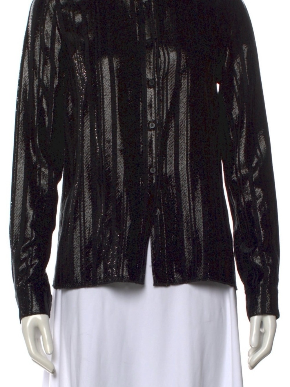 RA.ME Black Metallic Silk Blend Button-Front Women's Shirt/Blouse